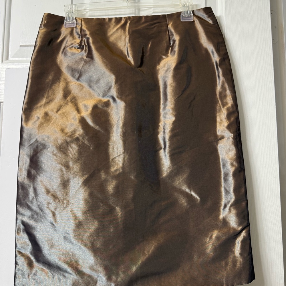 #333-9 Badgley Mischka 3 Pc Suit Bronze 8 skirt Straight, Jacket Open Front NWOT - Picture 5 of 16